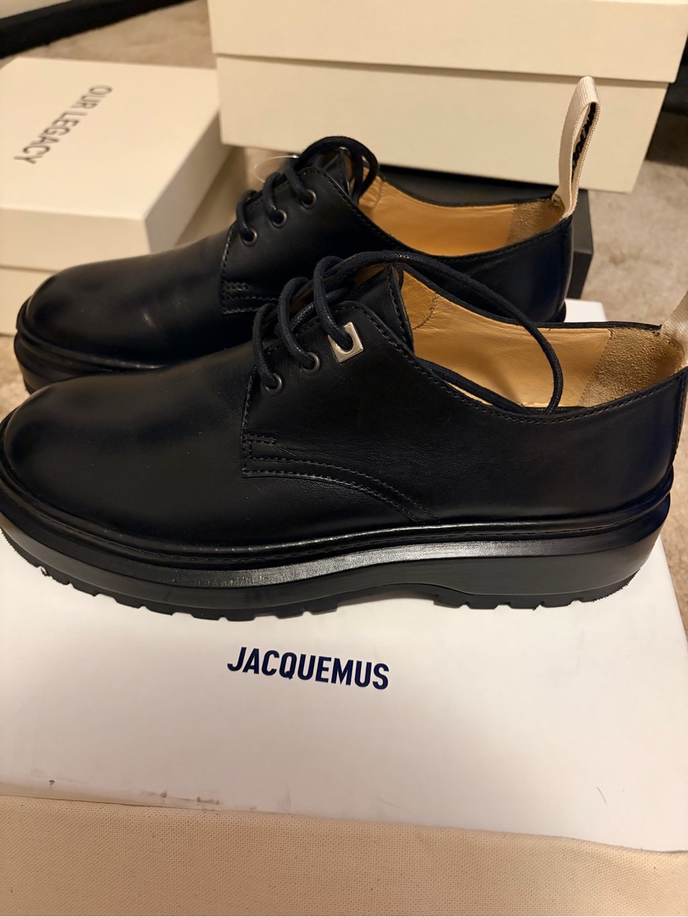 Jacquemus Men's Les Pavane Black Leather Derbies
